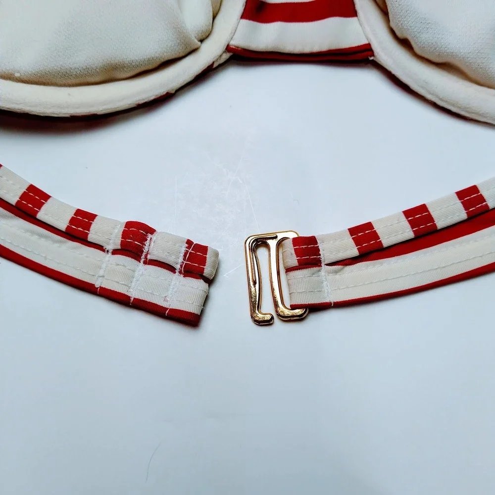 White House Black Market Bikini Top Women XS Red White Striped Underwire Halter